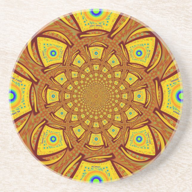 Golden Kaleidoscope Art Print Drink Coaster (Front)