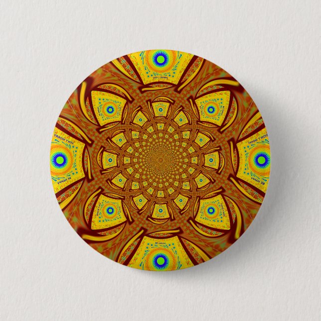 Golden Kaleidoscope Art Print Pinback Button (Front)