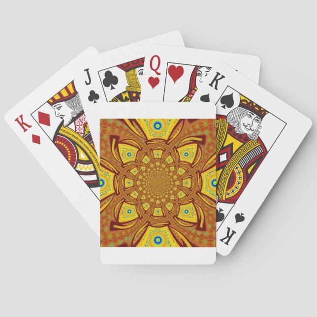 Golden Kaleidoscope Art Print Poker Cards (Back)