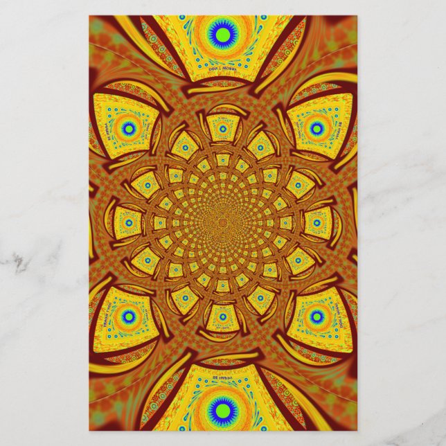 Golden Kaleidoscope Art Print Stationery (Front)