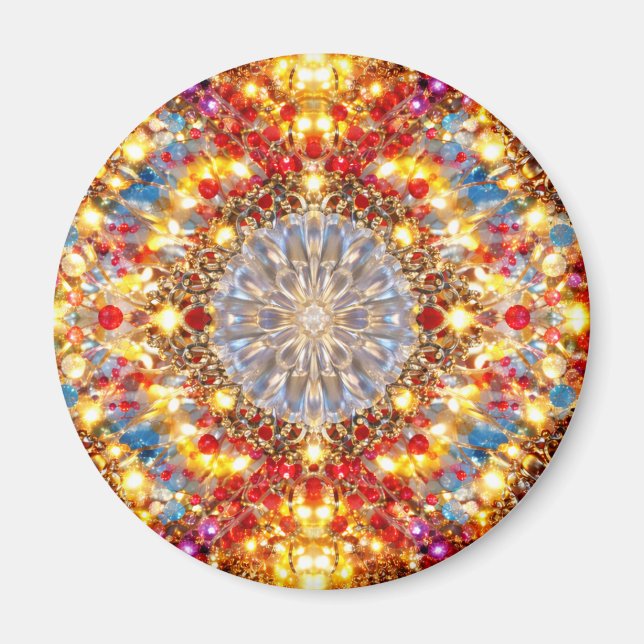 Golden Kaleidoscope Mandala - Sparkling Magnet (Front)