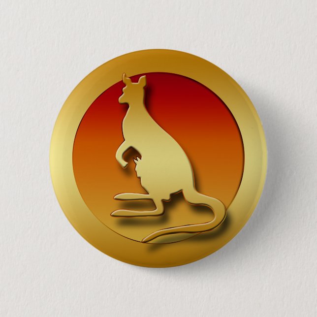 GOLDEN KANGAROO PINBACK BUTTON (Front)