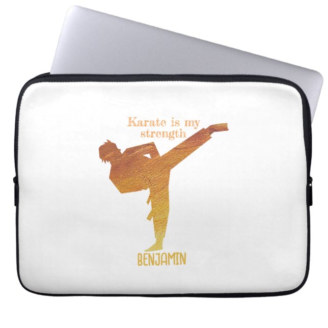 Golden Karate Figure Modern Typography Laptop Sleeve (Front)