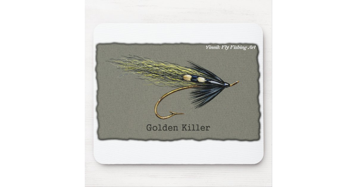 Golden Killer Fly Fishing Mouse Pad © Vinnik Art Zazzle