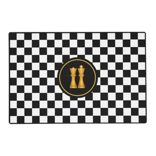 Golden King Queen on Black  White Checkered Placemat