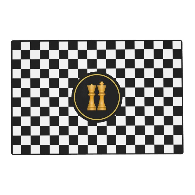 Golden King Queen on Black & White Checkered Placemat (Front)