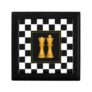 Golden King & Queen on Chess Pattern Gift Box