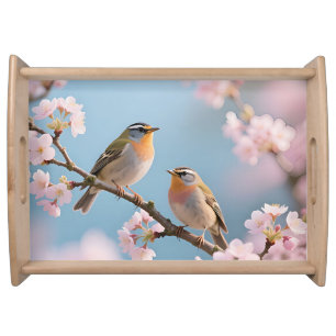 Golden Kinglet Cherry Blossom Spring Serving Tray