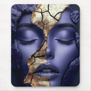 Golden Kintsugi Girl Portrait Mouse Pad