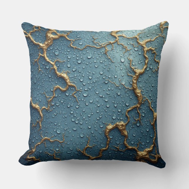 Golden Kintsugi Inspired Abstract Transformation Throw Pillow (Front)