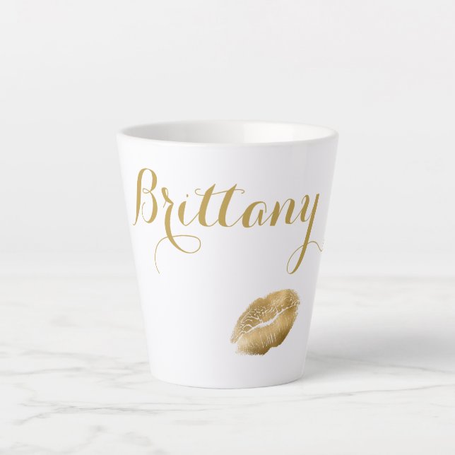 Golden Kisses fancy script Latte Mug (Front)