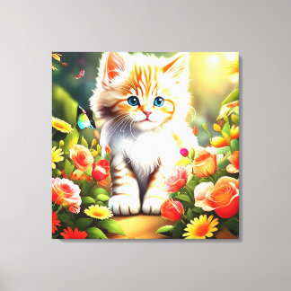 Golden Kitten in Bloom" Canvas Print