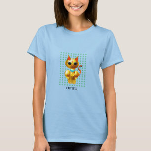 Golden kitty cat, lucky shamrocks and calligraphy T-Shirt
