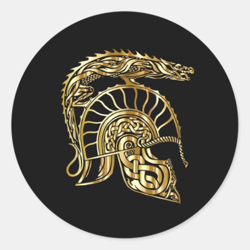 Golden knight armor helmet forge in gold texture classic round sticker