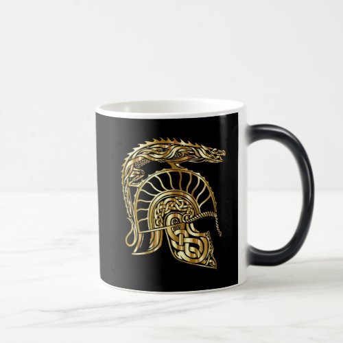 Golden knight armor helmet forge in gold texture magic mug