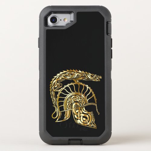 Golden knight armor helmet forge in gold texture OtterBox defender iPhone SE87 case