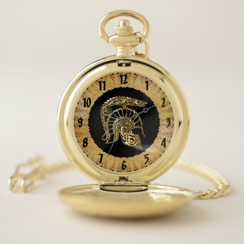 Golden knight armor helmet forge in gold texture pocket watch