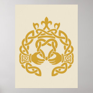 Golden Knotwork Claddagh Poster