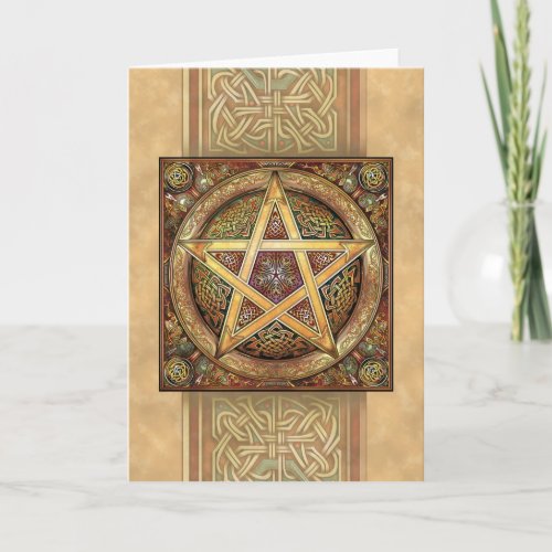 Golden Knotwork Pentacle Greeting Card