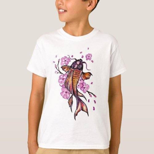 Golden Koi and Pink Blossoms T_Shirt