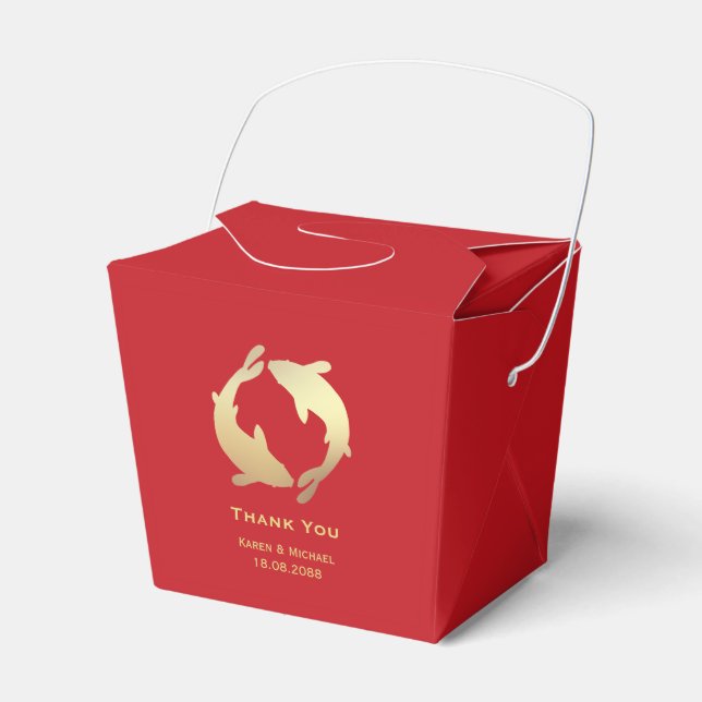 Golden Koi Chinese Wedding Favor Boxes (Front Side)