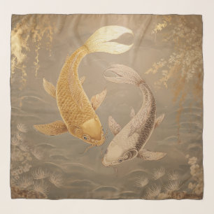 Golden Koi Fish Japanese Art Scarf 