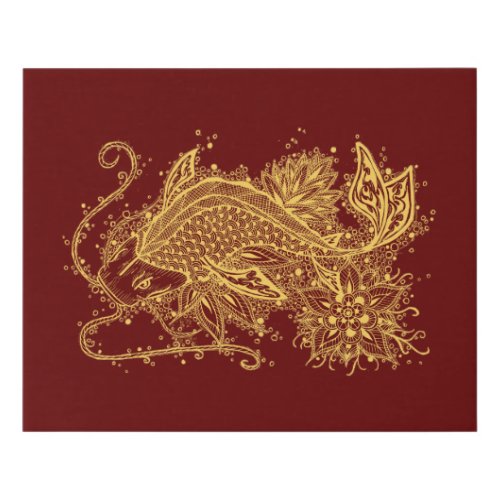 Golden Koi Fish on Red Faux Canvas Print