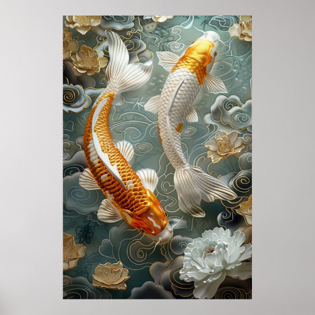 Golden Koi Fish Poster Art Print Wall Art (Front)