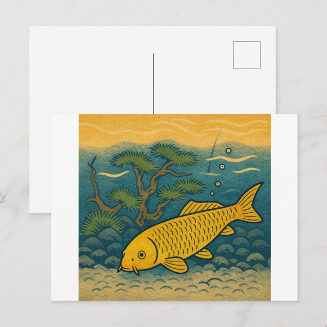 Golden Koi Japanese Art Postcard (Front/Back)