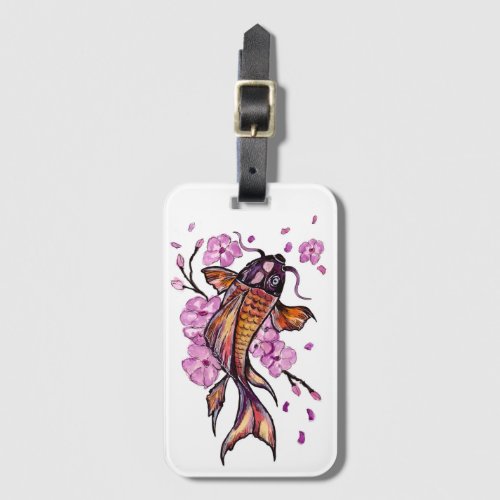 Golden Koi with Pink Blossoms Luggage Tag