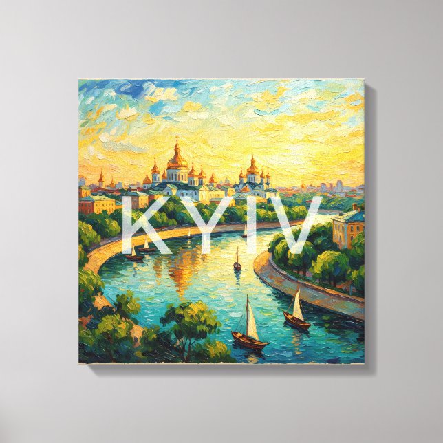 Golden Kyiv Cathedral River Scene Canvas Print (Front)