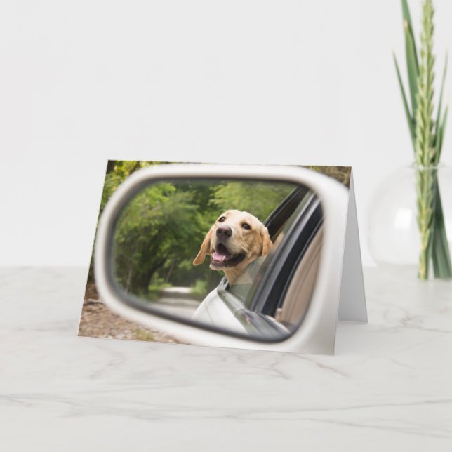 Golden Labrador In Rearview Mirror Card (Front)