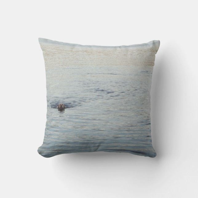 Golden Labrador in the Lake Throw Pillow (Front)