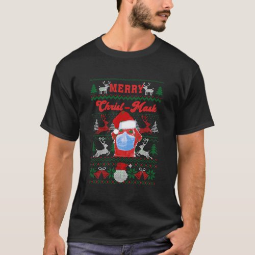 Golden Labrador Merry Christ_Mask Ugly Christmas S T_Shirt