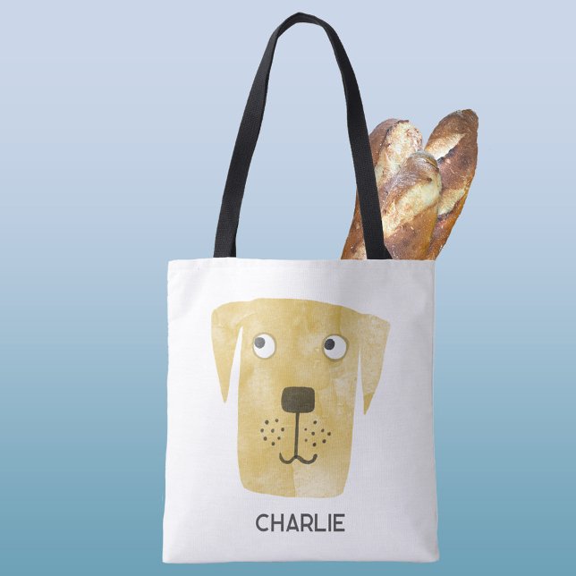 Golden Labrador Retriever Dog Personalized Tote Bag (Fun Golden Labrador Retriever dog personalized name tote bag)