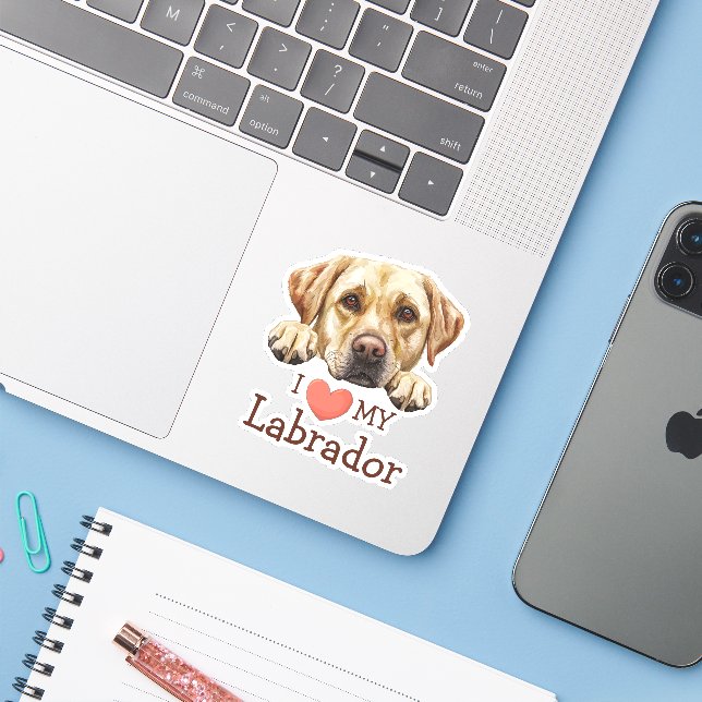 Golden Labrador Retriever Heart Sticker (Laptop w/ iPhone)