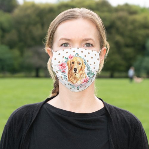 Golden Labrador retriever pet dog watercolor polka Adult Cloth Face Mask