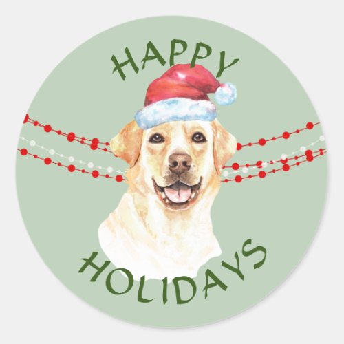 Golden Labrador Retriever Santa Hat Happy Holidays Classic Round Sticker