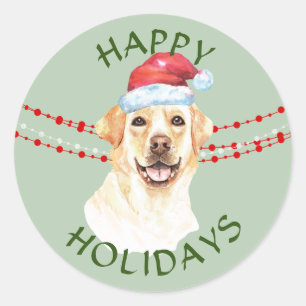Golden Labrador Retriever Santa Hat Happy Holidays Classic Round Sticker