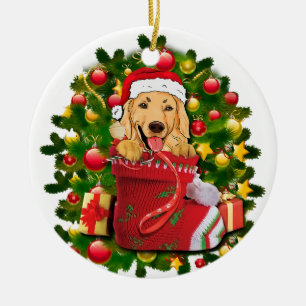 golden labrador retriever stocking christmas ceramic ornament