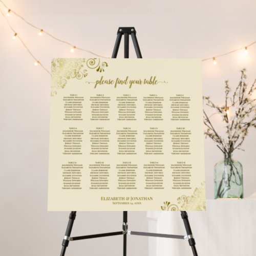 Golden Lace 15 Table Ivory Wedding Seating Chart Foam Board