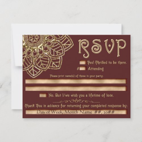 Golden Lace  Alternate Reply Card RSVP Card