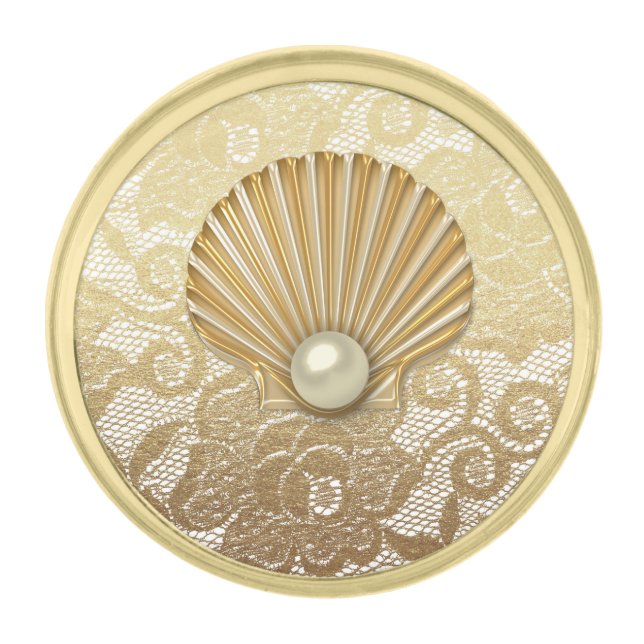 Golden Lace Pearl Seashell Gold Finish Lapel Pin (Front)