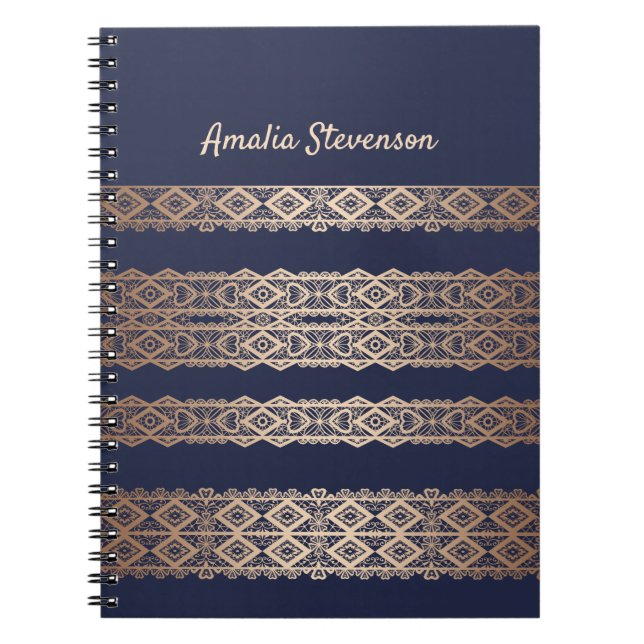 Golden lace romantic decor personalized editable t notebook (Front)