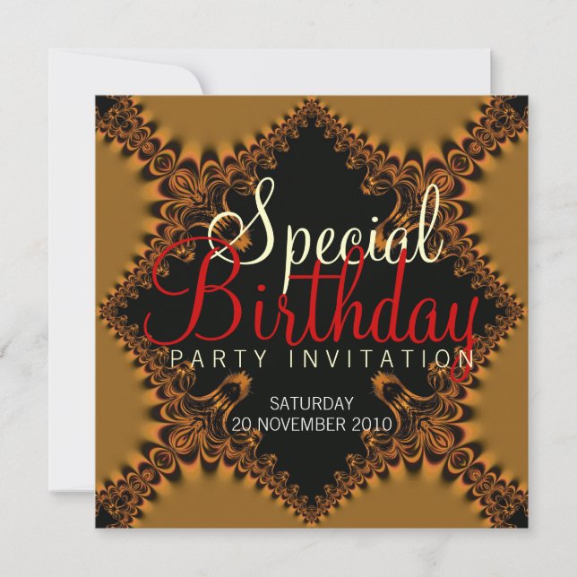 Golden Lace Special Birthday Party Invitation card (Front)