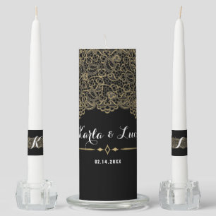 Golden Lace Wedding Unity Candle Set