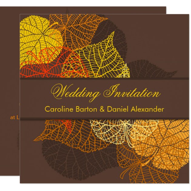 Golden Lacy Autumnal Leaves Wedding Invitation
