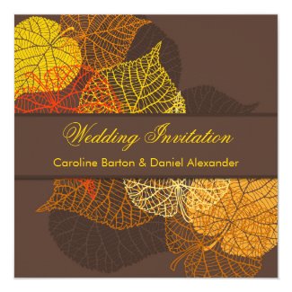Golden lacy autumnal leaves Wedding Invitation