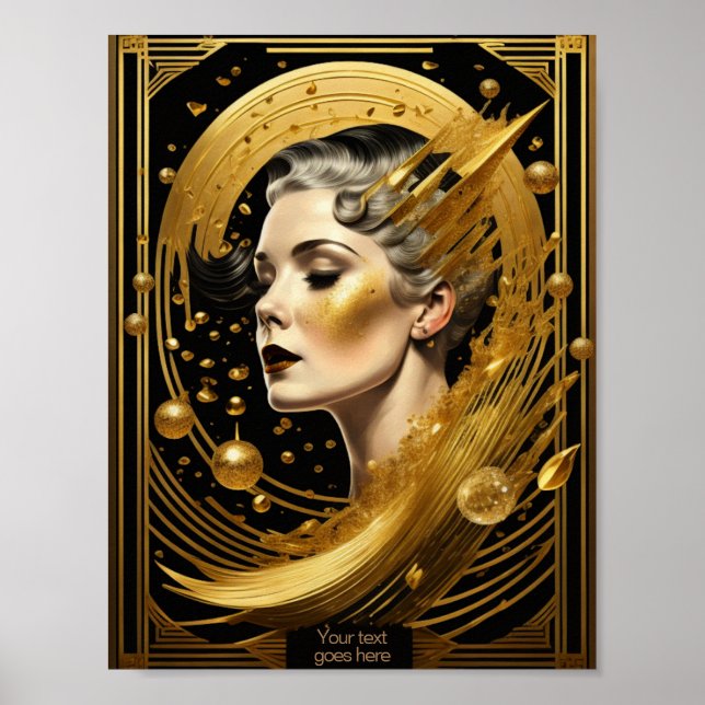 Golden lady Art Deco editable Poster (Front)