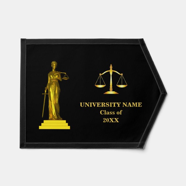Golden Lady Justice & Scales of Justice on Black Pennant (Front)